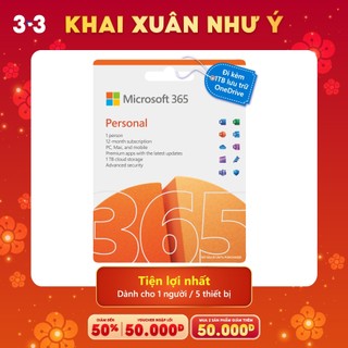 Phần mềm Microsoft 365 Personal | 12 tháng | Dùng 1 người| 5 thiết bị | Word, Excel, PowerPoint | 1TB OneDrive
