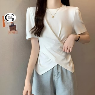 Áo Thun Nữ Xoắn Eo Tay Ngắn VẠT NHỌN VẮT CHÉO, Áo Thun Cổ Tròn Chất Thun Gân Co Dãn Ôm Body GOVA ADD31