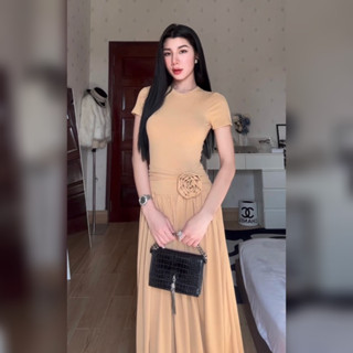 Váy Thun Hoa Hồng, Tùng Xếp Ly Xoè Chất Thun Tăm Hàn Mio Lady