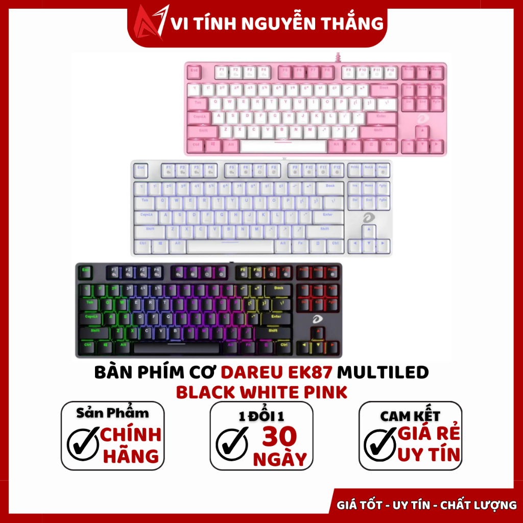 BÀN PHÍM CƠ DAREU EK87 MULTILED BLACK WHITE ( BLUE RED BROWN SW)