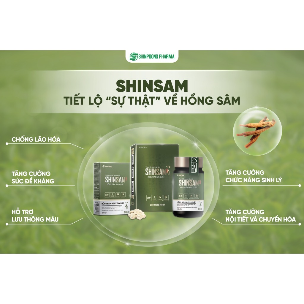 Hồng Sâm Hàn Quốc - Tăng cường sức khỏe, đề kháng, miễn dịch, giảm mệt mỏi - SHINSAM Korean Red Ginseng 180v SHINPOONG