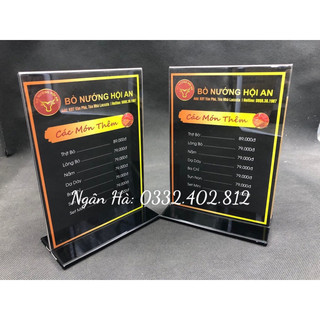 Menu mica để bàn a4,a5,a6. kệ menu để bàn đế chữ t. menu mã qr code mica