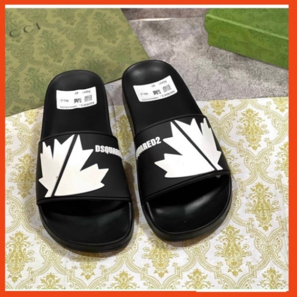 Dép dsquared2 nam nữ quai ngang LIOASA logo chiếc lá chống nước,chống hôi chân, dep nhẹ phong cách boy phố