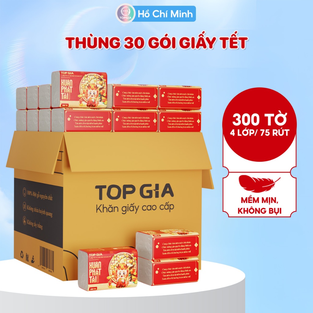 Giấy ăn Tết Top Gia thùng 30 gói cao cấp mềm mịn an toàn cho mọi làn da