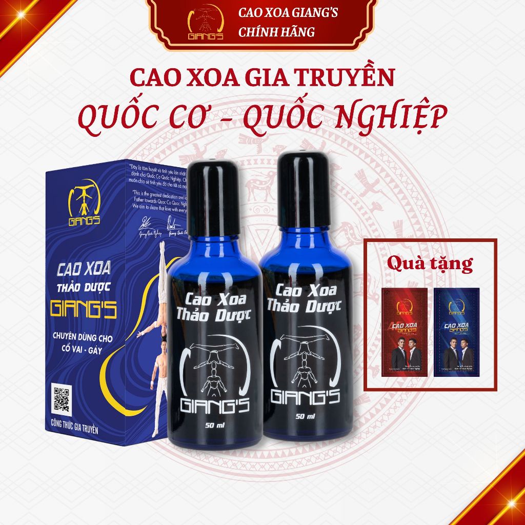 Cao xoa bóp thảo dược GIANG'S - Combo 02 chai dầu xoa bóp nóng lạnh massage cổ vai gáy đầu bi lăn chai 50ml