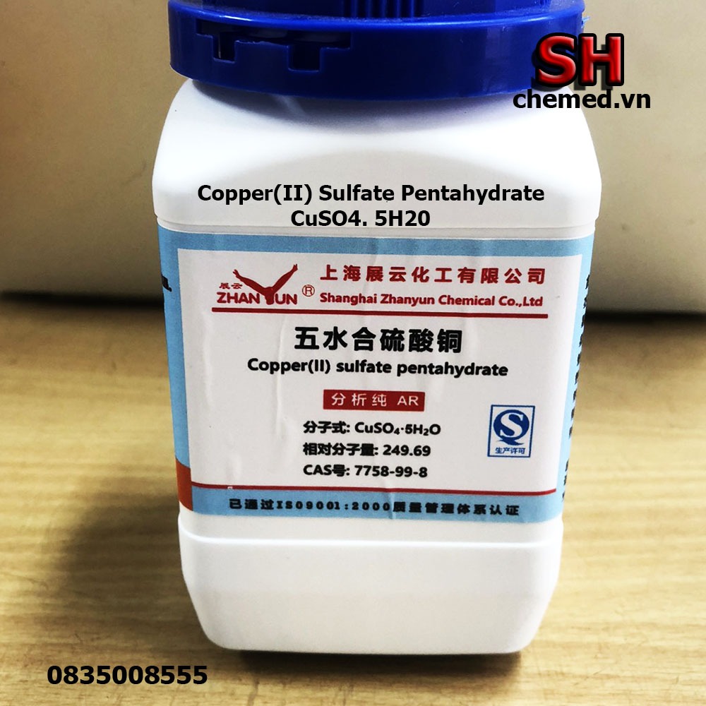 Hóa chất CuSO4.5H20 500g - Copper(II) Sulfate Pentahydrate dùng trong thí nghiệm.