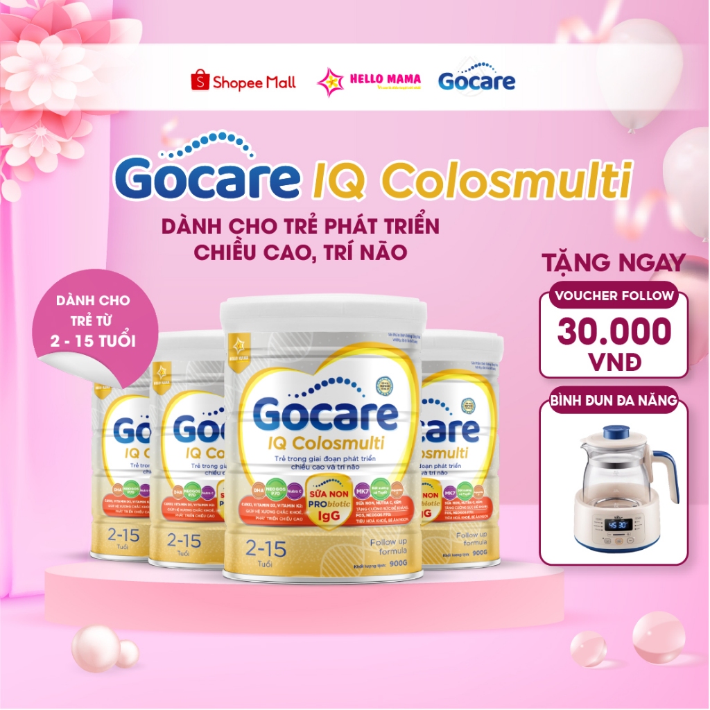 Combo 4 Sữa bột Gocare IQ Colosmulti cho trẻ từ 2-15 tuổi trong giai đoạn phát triển chiều cao và trí não - Hộp 900G
