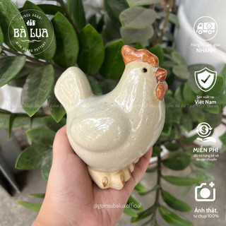 Con gà trống và gà mái nhỏ bằng gốm sứ dễ thương, tượng thú gốm xinh trang trí nhà cửa, sân vườn