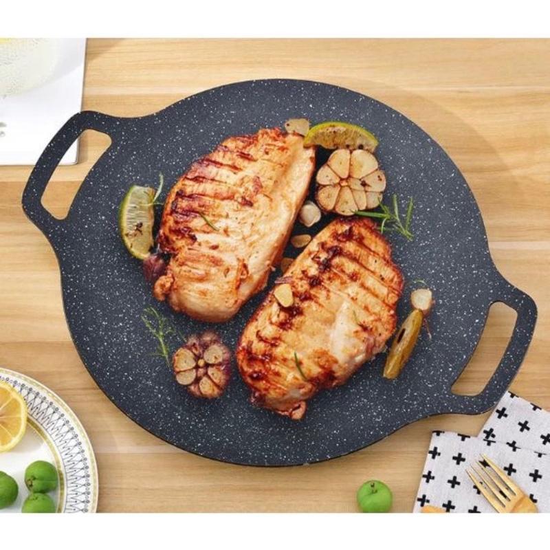 Chảo Nướng Đá Chống Dính Không Dầu Hàn Quốc Size 34 Chảo Nướng Thịt BBQ Dùng Được Cho Mọi Loại Bếp, 