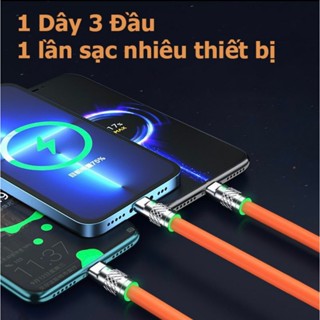 Dây cáp sạc nhanh 3 Trong 1 loại C 6A 120W bằng hợp kim kẽm đầu nối silicon