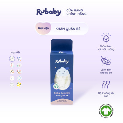 Khăn Quấn Em Bé 100% Cotton Tự Nhiên Rubaby | Chứng nhận GOTS| Mềm Mại Thoáng Mát Thấm Hút Tốt | Nhiều Màu Và Họa Tiết