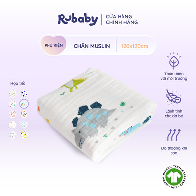Chăn Em Bé Muslin 100% Cotton Hữu Cơ Tự Nhiên Rubaby | Chứng nhận GOTS | Mềm Mại Thoáng Mát | Giúp Bé Giấc Ngủ Sâu