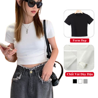 Áo Thun Croptop Nữ Ôm Body Ngắn Tay Cổ Tròn Madela, Croptop Nữ Thun Trơn Cổ Tròn Tay Ngắn Dáng Ôm Trơn Basic