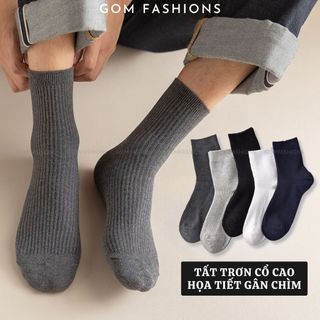 Vớ nam nữ cổ cao trơn màu GOMTAT, chất liệu cotton mềm mại thoáng khí  -CAOTRON-FIVE-2001-1DOI