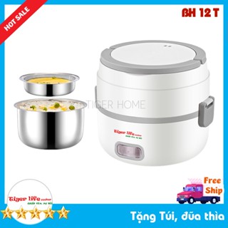 Hộp Cơm Hâm Nóng VÀ NẤU CƠM Inox 2 Tầng, Hộp cơm giữ nhiệt Làm Nóng Bằng Hơi Nước Siêu Tốc Tặng full đồ
