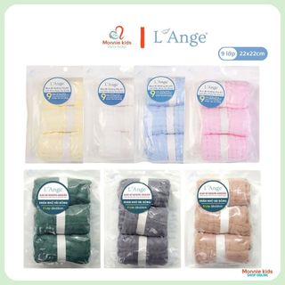 Set 3 khăn sữa vải bông L'ANGE 22x22cm, khăn sữa 9 lớp thoáng mát mềm mại cho bé - Monnie Kids