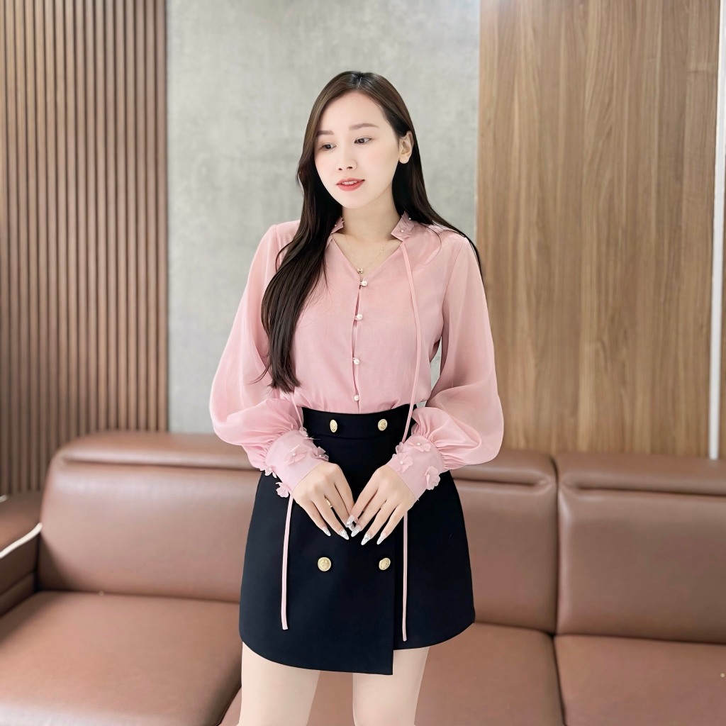 Áo sơ mi nữ kiểu công sở 2 lớp, chất tơ hàn cao cấp Emvy Fashion - A9