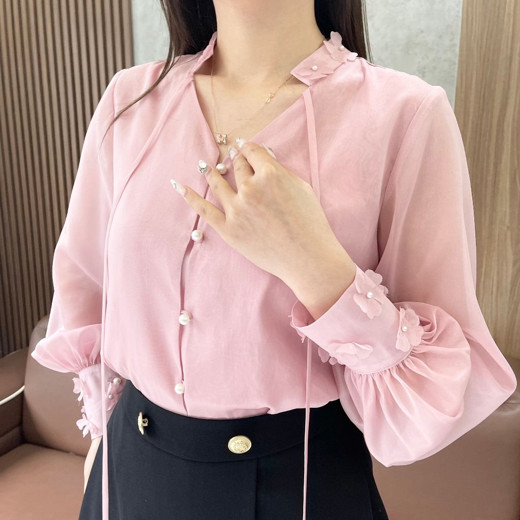 Áo sơ mi nữ kiểu công sở 2 lớp, chất tơ hàn cao cấp Emvy Fashion - A9