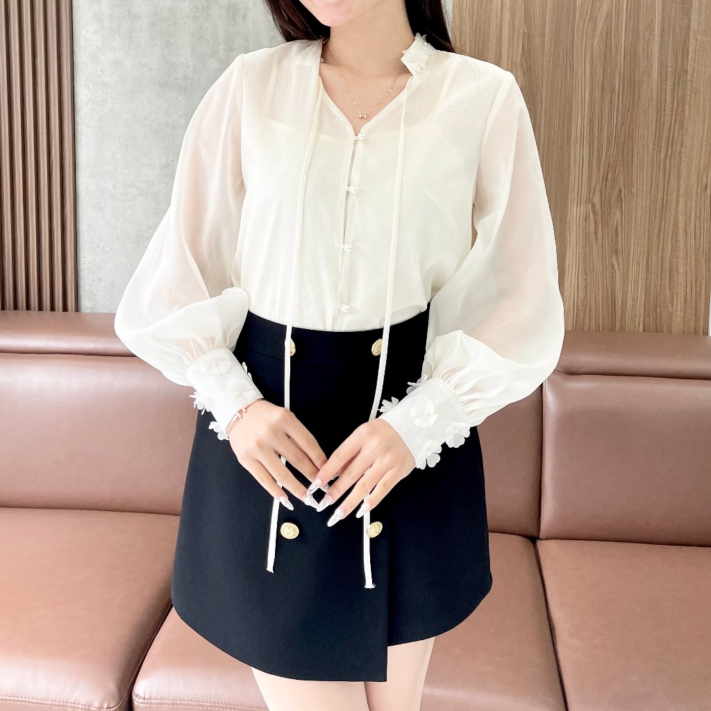 Áo sơ mi nữ kiểu công sở 2 lớp, chất tơ hàn cao cấp Emvy Fashion - A9