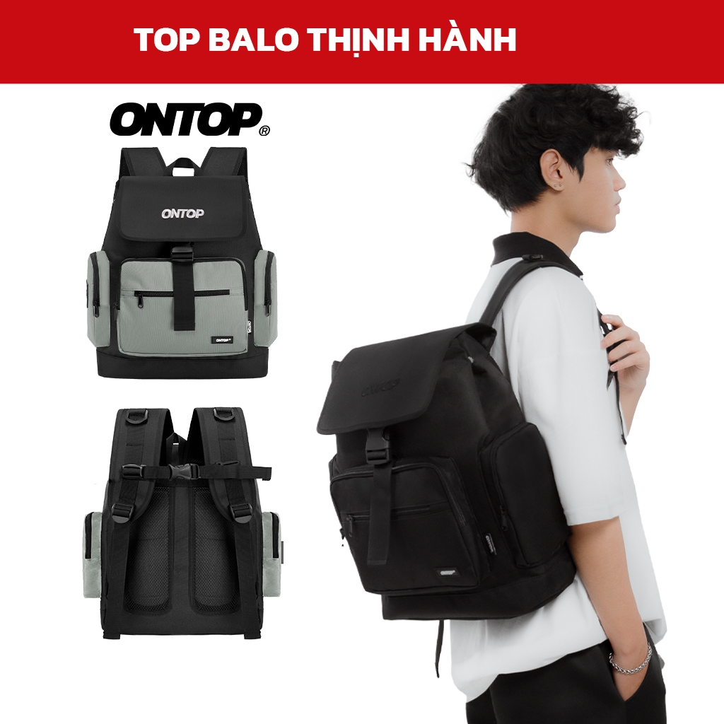 Balo local brand basic nam nữ ONTOP vải canvas nhiều ngăn, đựng laptop 15.6inches màu đen, xám O-Straps Backpack | O-P50