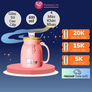 🌸Ly gốm sứ cao cấp Cốc sứ có nắp hình mèo con đáng yêu nắp gỗ🌸