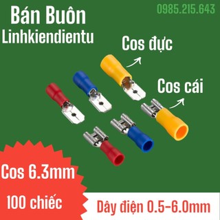Cos gài 6.3mm, đầu cos nối dây điện, cos chữ T,cos nối thẳng [ 100 chiếc ]