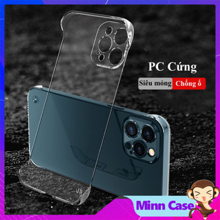 Ốp lưng PC cứng không viền KHÔNG LENS camera trong suốt cho ip 15 14 13 Pro MAX 14 Plus 12 Pro MinnCase