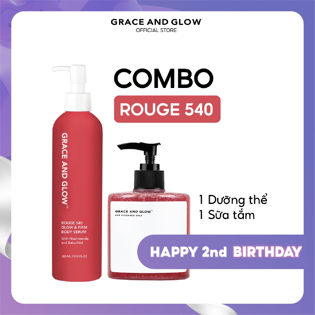 Combo sữa tắm và sữa dưỡng thể Grace and Glow Rouge 540 400ML + 300ml