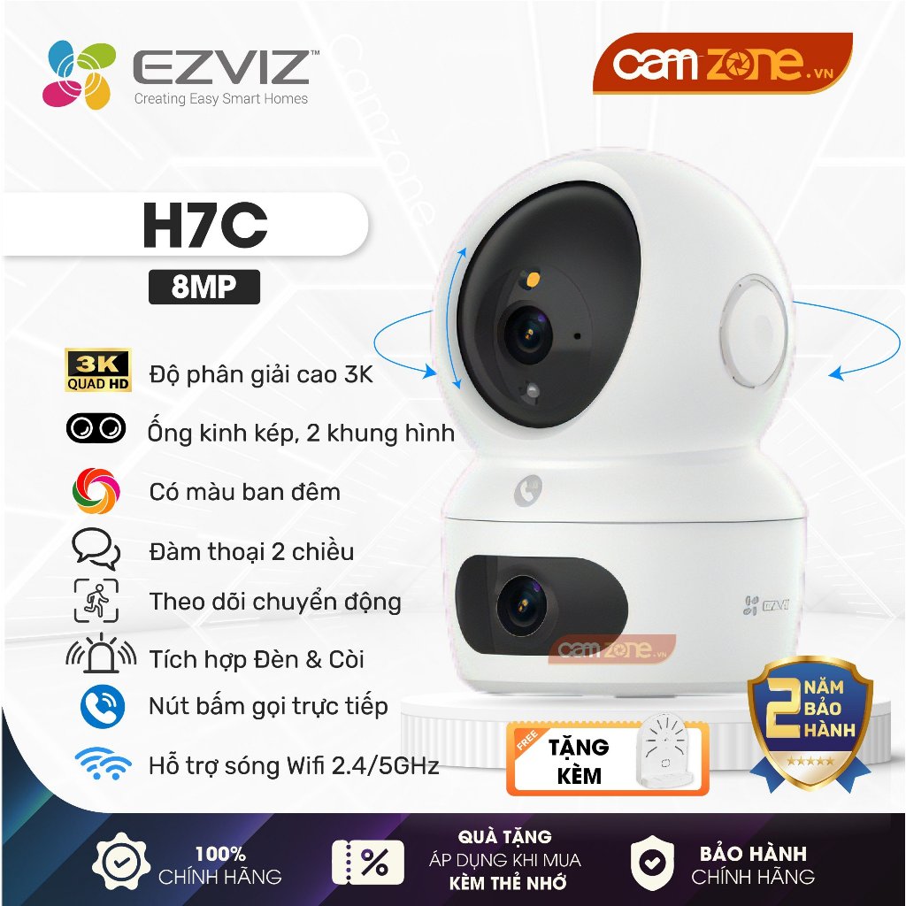 Camera Wifi 2 Mắt Trong Nhà EZVIZ H7C Dual 8MP (4MP + 4MP), Xoay 360 Độ - Đàm Thoại 2 Chiều - Theo D
