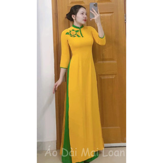 Áo dài lụa mỹ kết hoa bọc cúc sang sịn