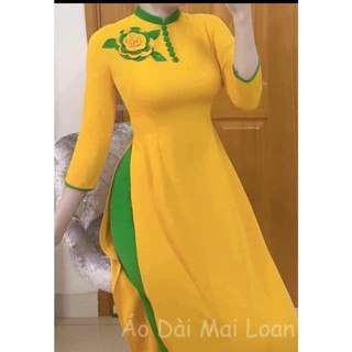 Áo dài lụa mỹ kết hoa bọc cúc sang sịn