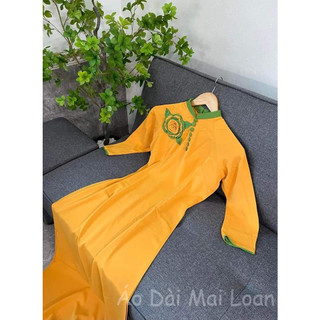 Áo dài lụa mỹ kết hoa bọc cúc sang sịn
