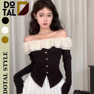 Áo kiểu phối bèo chiết eo siêu nữ tính , áo tay dài nữ len phối bèo hỡ vai dáng ôm dotal