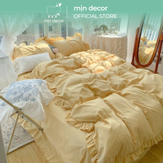 Bộ chăn ga gối cotton tici viền bèo Mịn Decor màu trơn sang trọng thoáng mát mềm mại
