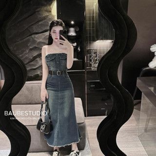 SET VÁY JEAN MÀI CÚP NGỰC TUA RUA SANG CHẢNH HÀNG QC LOẠI 1- váy jean mài cúp ngực