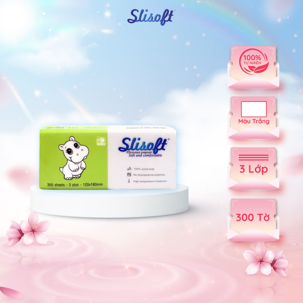 Giấy ăn gói 300 tờ Slisoft Doctor Care, khăn giấy khô Trắng tự nhiên từ bột cây Giang an toàn không tẩy trắng
