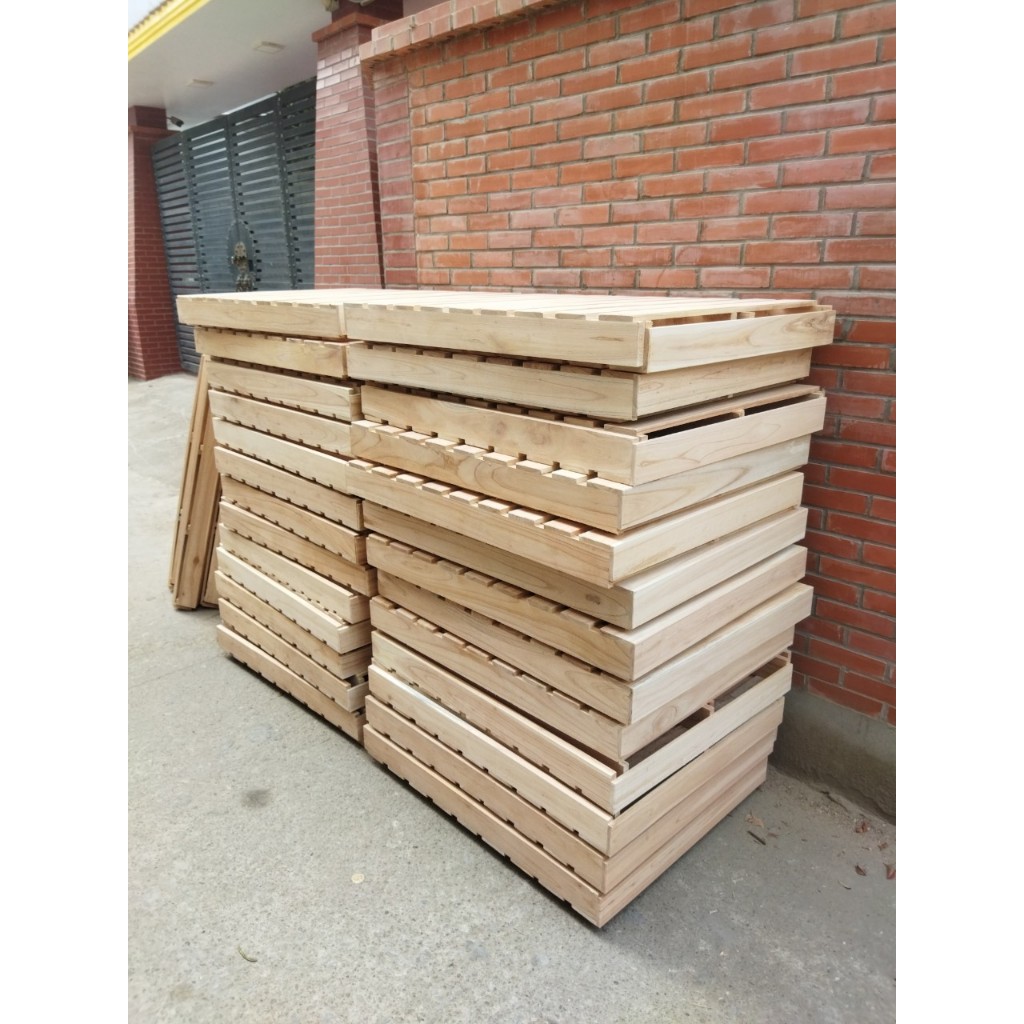 Giường Ngủ Pallet Gỗ Tự Nhiên Mới Không Mắt, Đen , Lỗ Đinh