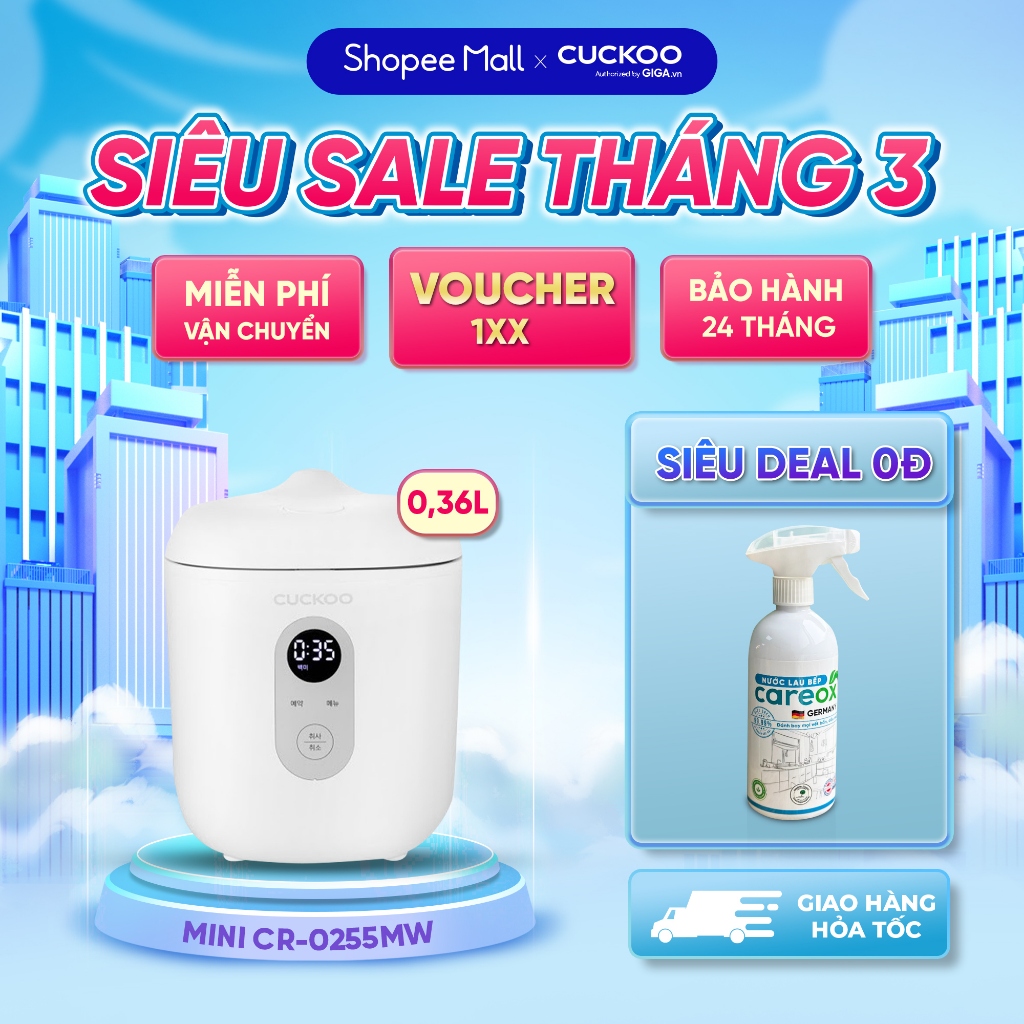 Nồi cơm điện tử tối giản Cuckoo CR-0255MW - Dung tích 0,36L - Nồi cơm mini Cuckoo Bảo hành 24 Tháng