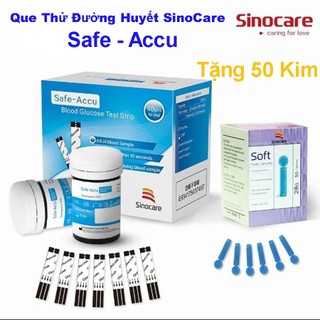 Que thử đường huyết safe accu sinocare 50 que + 50 kim chích máu