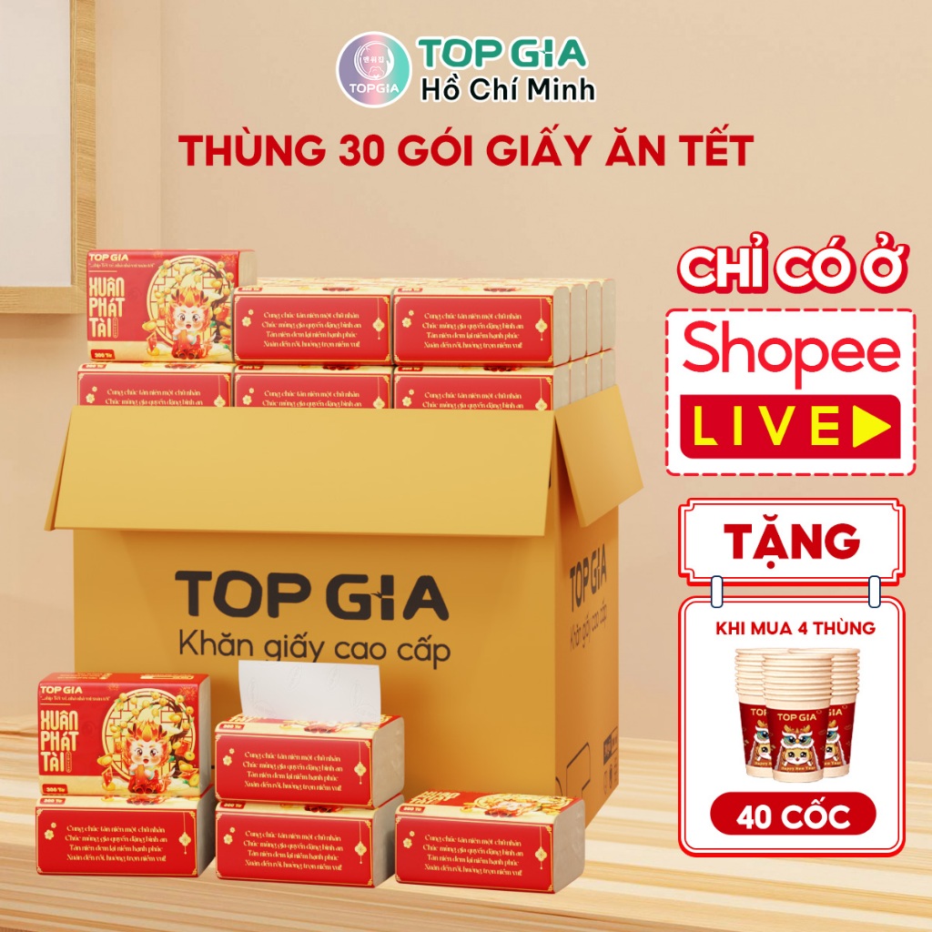 Giấy ăn rút 3 màu Top Gia 46 gói, khăn giấy 4 lớp siêu dai, mềm mịn