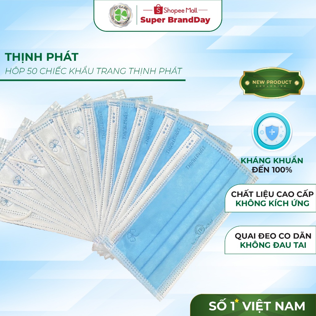 Hộp 50 chiếc khẩu trang y tế Thịnh Phát đủ màu sắc kháng khuẩn ôm mặt chính hãng