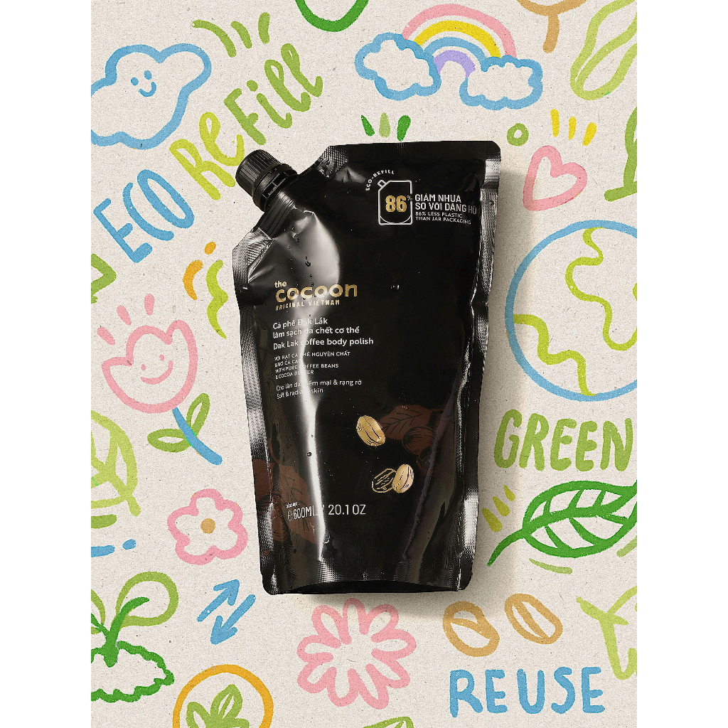 Túi Refill - Cà phê Đắk Lắk làm sạch da chết cơ thể Cocoon 600ml