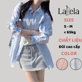 Áo kiểu nữ sơ mi kẻ dài tay kẻ sọc chất đũi labela 2 màu pastel, áo sơ mi kẻ đũi phom rộng 261