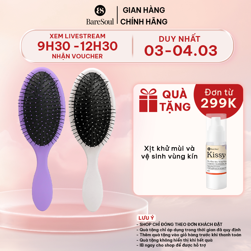 Lược gỡ rối cao cấp, giúp giảm rụng tóc, đau da đầu và giúp tóc bóng mượt BareSoul
