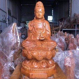 Tượng Quán Thế Âm Bồ Tát Gỗ Hương Đá Kích thước: Dài 16 cm x Rộng 16 cm x Cao 30cm