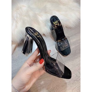 Guốc cao gót quai mica gót loe sơn trong 8p