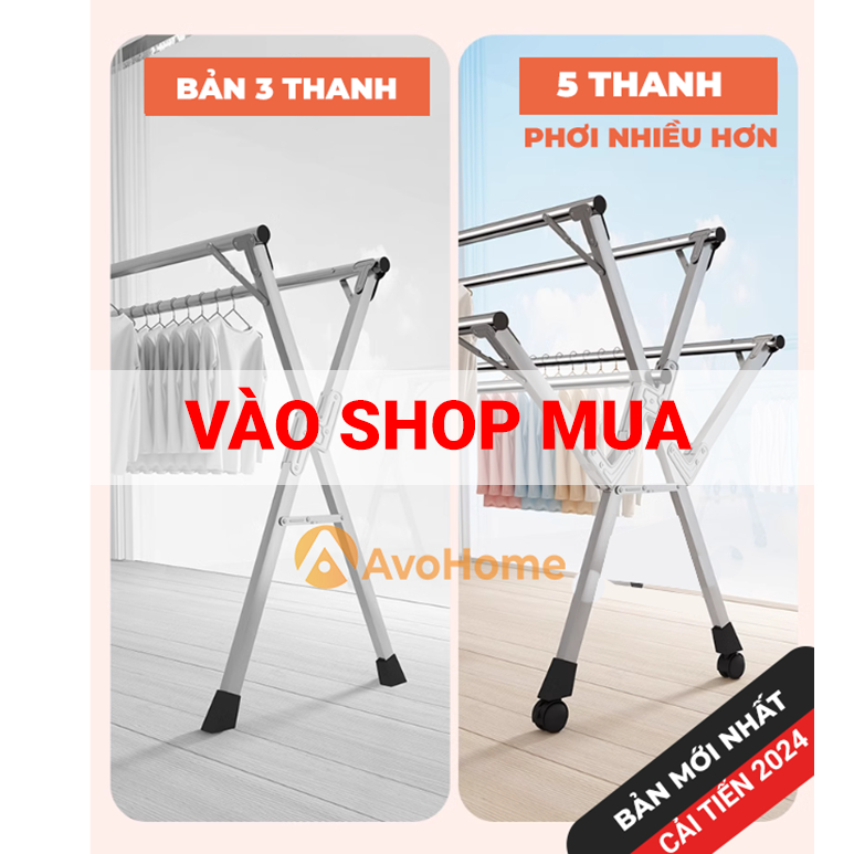 Sào phơi quần áo AVOHOME chính hãng loại giàn phơi có bánh xe treo quần áo cho cả gia đình