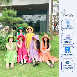 Váy suông đũi tặng kèm mũ 𝐌𝐈𝐂𝐈, váy đi biển, đi du lịch, hội nhóm 𝐌𝐈𝐂𝐈 thế giới đồ lanh
