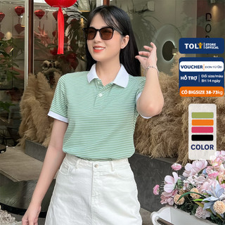 Áo Thun polo nữ TOLI sọc kẻ ngang phối cổ, form vừa ôm nhẹ, vải Cotton mềm mịn PLP-84