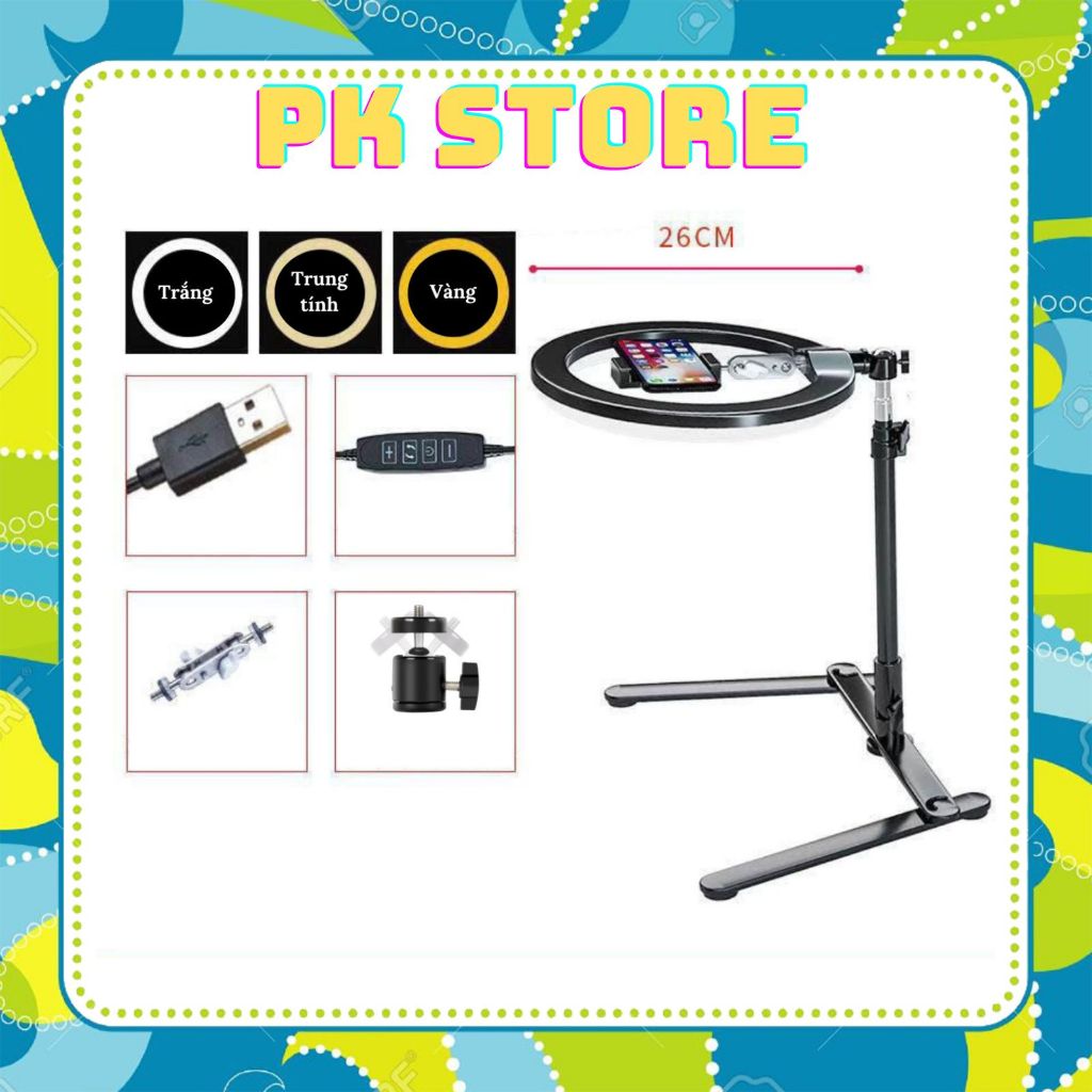 Bộ Đèn Ringlight Chụp Ảnh,Quay Phim Sản Phẩm, Đèn Quay Video Tiktok Livestream Để Bàn Hình Tròn Ring